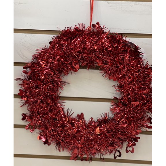 Round Circle Shape Wreath Decorated By Tinsel Valentine Foil Hearts Great Hanging Valentine's Day Wreath Decorations for Wedding ,Wall , Door , Office ,Store ,Window Holiday Party Decor