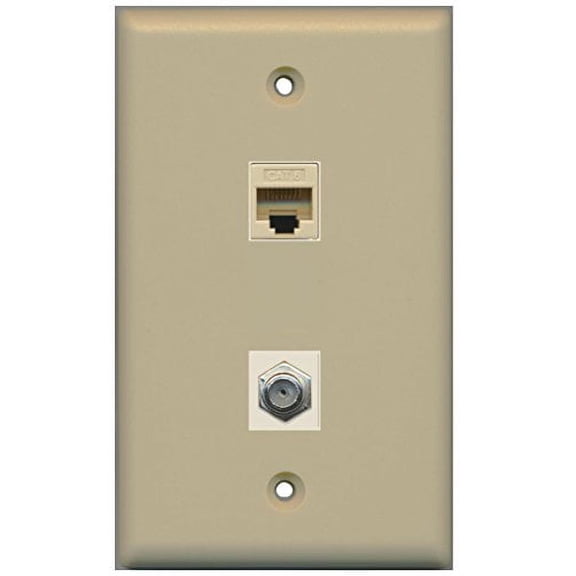 RiteAV - 1 Port Coax Cable TV- F-Type 1 Port Cat6 Ethernet Wall Plate - Ivory