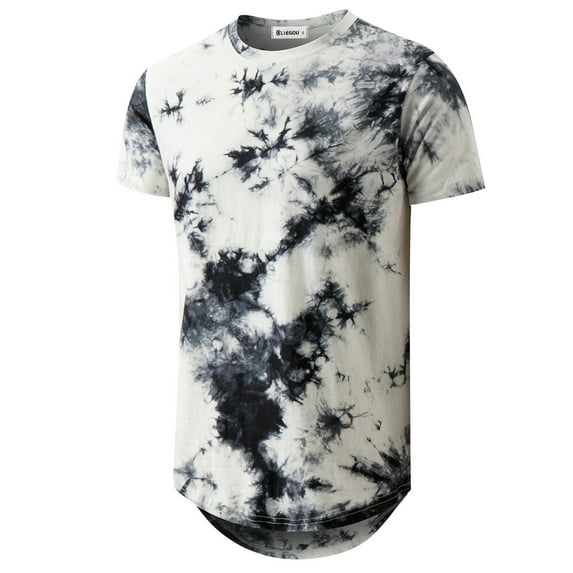 Mens Hip Hop Tie-Dyed Hipster Curve Hem T Shirt(White XXL)
