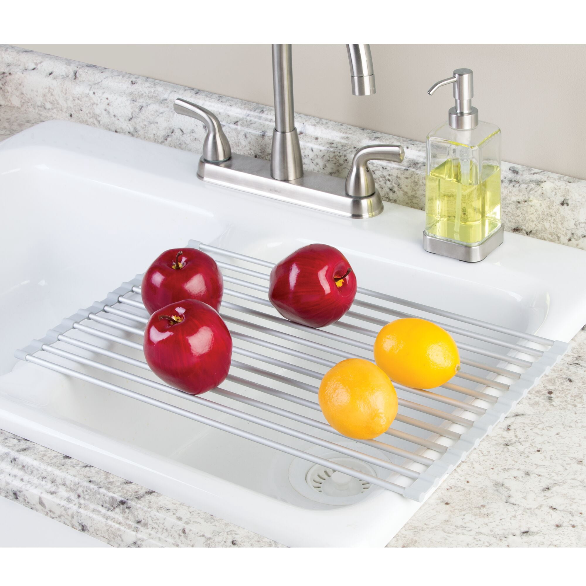 iDesign Rustproof Aluminum Over-the-Sink Dish Drainer Rack, Silver/Gray