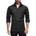 thumbnail image 3 of Men’s Long Sleeve Lapel Solid Color Denim Shirt Jacket Casual Spring Autumn Top, 3 of 7