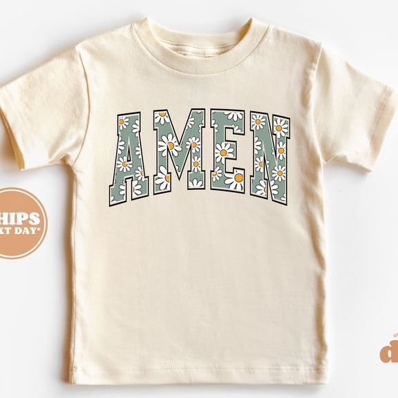 Christian Shirts For Kids - Amen Daisy Flower - Jesus Shirt TODDLER SHORT SLEEVE TEE BELLA CANVAS 3001T