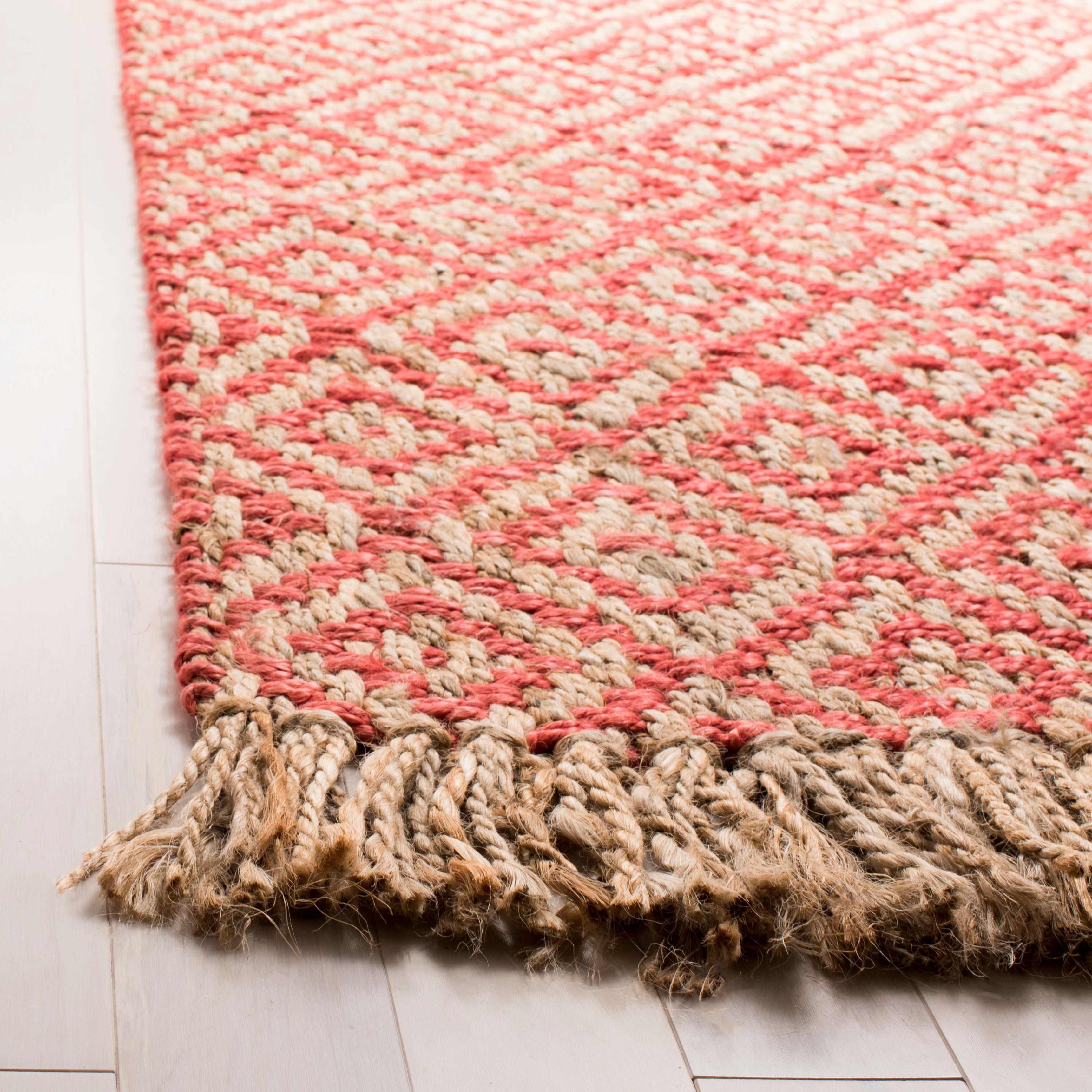 SAFAVIEH Natural Fiber Thomas Geometric Jute Runner Rug, Fuchsia/Natural, 2'3" x 8'