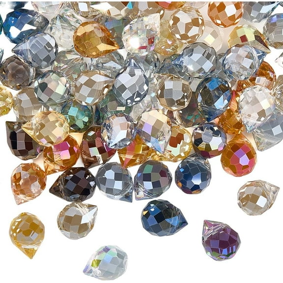 1 Box 120Pcs Faceted Teardrop Glass Beads Top Drilled Beads 10x8mm Colorful Electroplated Smooth Loose Charms Spacers for Jewelry Making Bracelet Necklace Earring DIY Craft