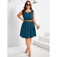 thumbnail image 4 of SHOWMALL Plus Size Sleeveless Summer Dress for Women, Keyhole Cutout Pleated Neck Indigo Blue 2X A-Line Dress with Pockets, Soft Casual Sun Dress, 4 of 6