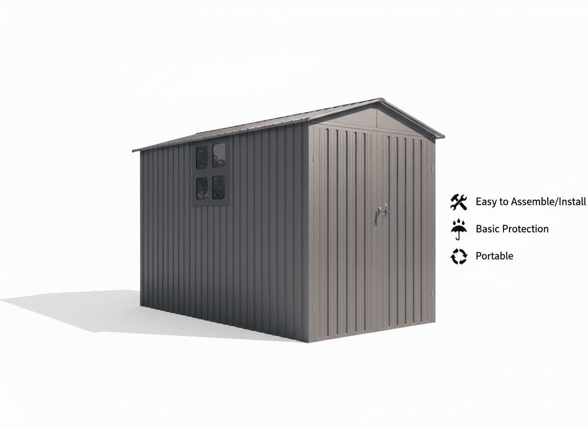 Mintazer 10×6ft Outdoor Motorcycle Storage Shed with Window, Large Garden Tool Storage Building for Backyard Lawn Patio, Light Gray
