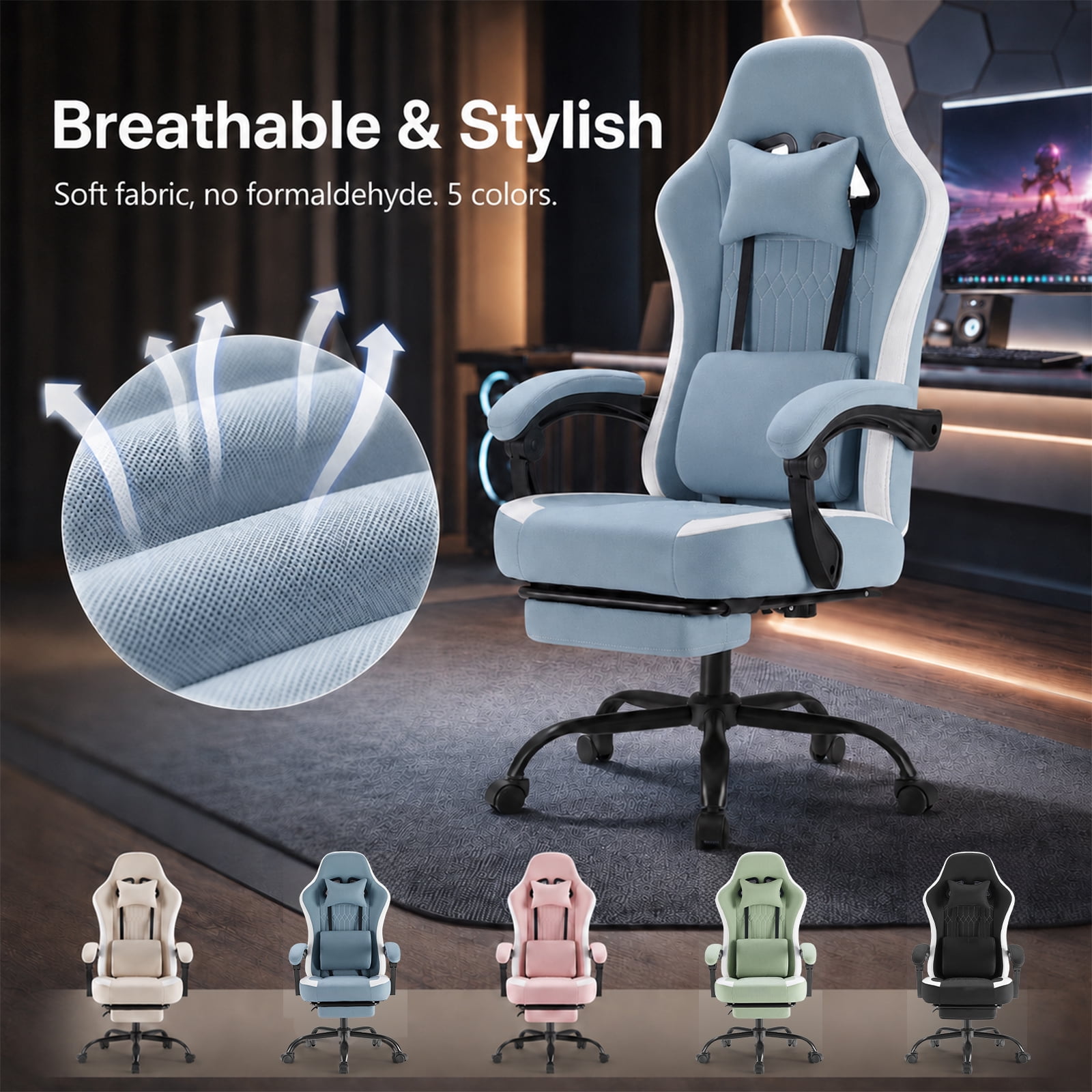 Alvantor Gaming Chair, Computer Office Chair with Linkage Armrests and Footrest, High Back Ergonomic Computer Chair with Lumbar Support Task Chair with Footrest