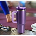thumbnail image 5 of Mainstays 40 oz Stainless Steel Tumbler with Straw and Handle, Double Wall Insulated, Purple Hammertone, 5 of 7
