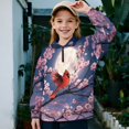 thumbnail image 3 of COEQINE Girls Polyester Sweatshirt, Quarter Zip Pullover Long Sleeve Loose Fit T-Shirts, Printed Casual Wear Tees for Kids and Youth 5-6 Years, Cardinal Plum Blossom, 3 of 7