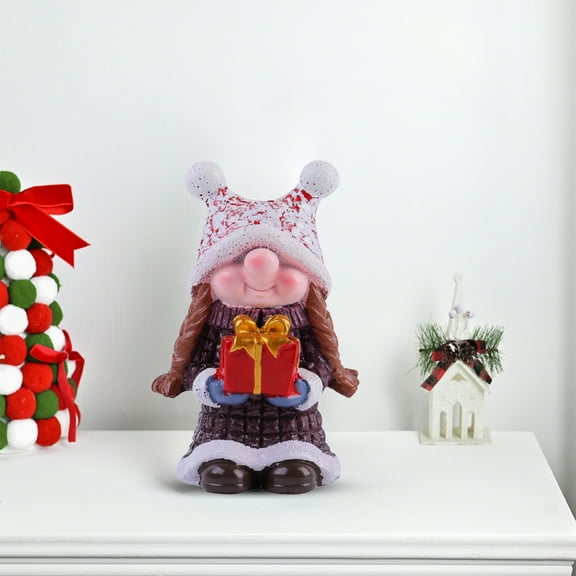 Hand-Painted Christmas Gnome Ornament, Scandinavian Style Resin Figurine for Home Décor, Mantel, Shelf, and Holiday Display