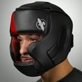 thumbnail image 4 of Hayabusa T3 Full Face T-Cross Hook and Loop Vylar MMA Headgear - Black/Red, 4 of 8