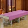 thumbnail image 2 of Funda para camilla de masaje de belleza, mesa de tratamiento, zócalo, camillas, sábanas con orificio para la cara Púrpura, 2 of 5