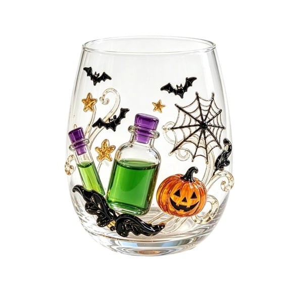 DGMIOCS Halloween Decorations Ghost Stemless Wine Glass, Cute White Ghost Pumpkin Spider Cat Glassware Collection For Fresher Sips, Novelty Halloween Decor Drinking Glass for Cocktails