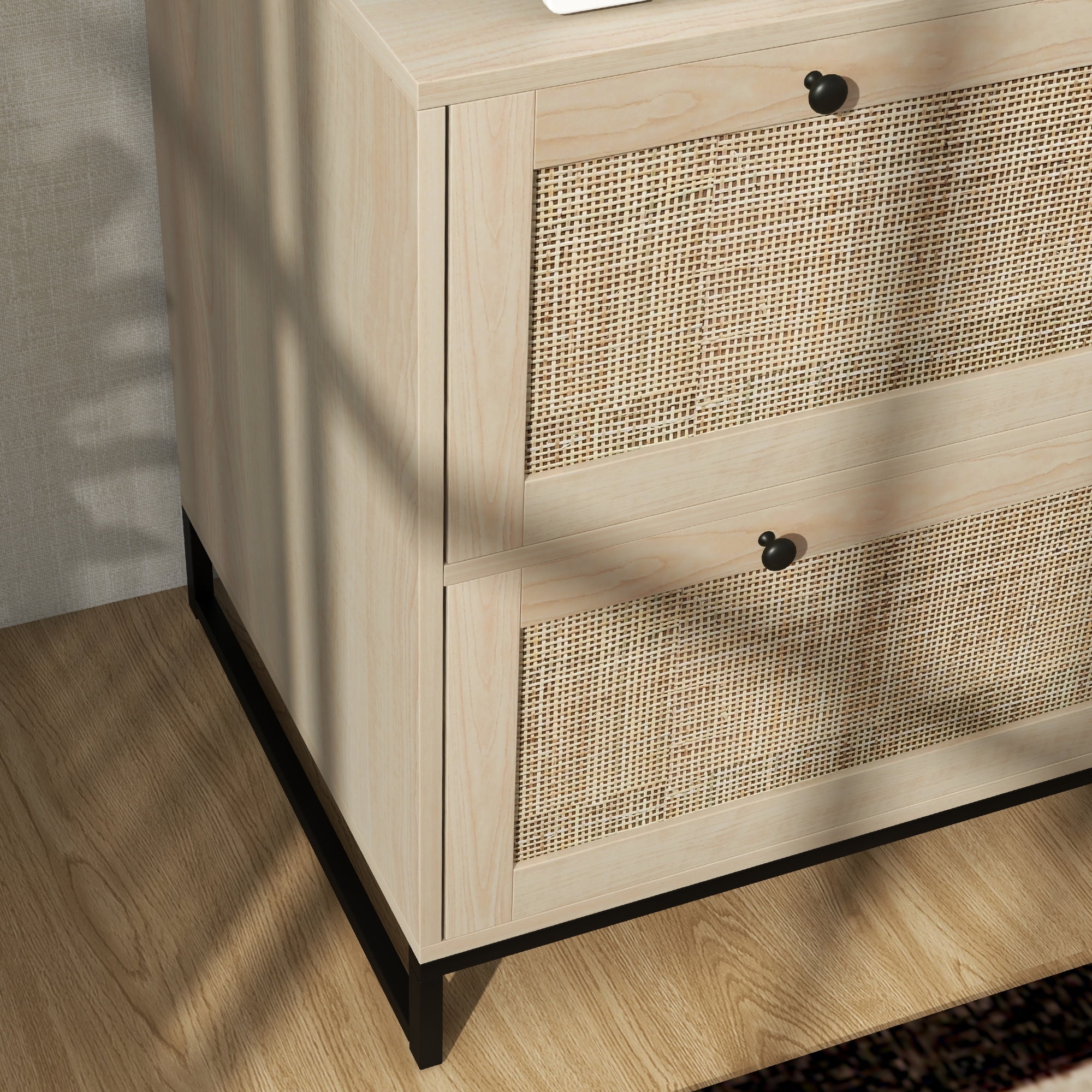 Vinsetto 2 Drawer File Cabinet with Lock, Vertical Filing Cabinet with Keys and Adjustable Hanging Bar for Letter, A4 and Legal Size, Natural