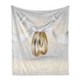 thumbnail image 1 of Wedding Soft Flannel Fleece Throw Blanket, Pair of Wedding Rings with Ribbon Marriage Realistic Celebration Photo, Cozy Plush for Indoor and Outdoor Use, 50" x 60", White and Yellow, by Ambesonne, 1 of 6