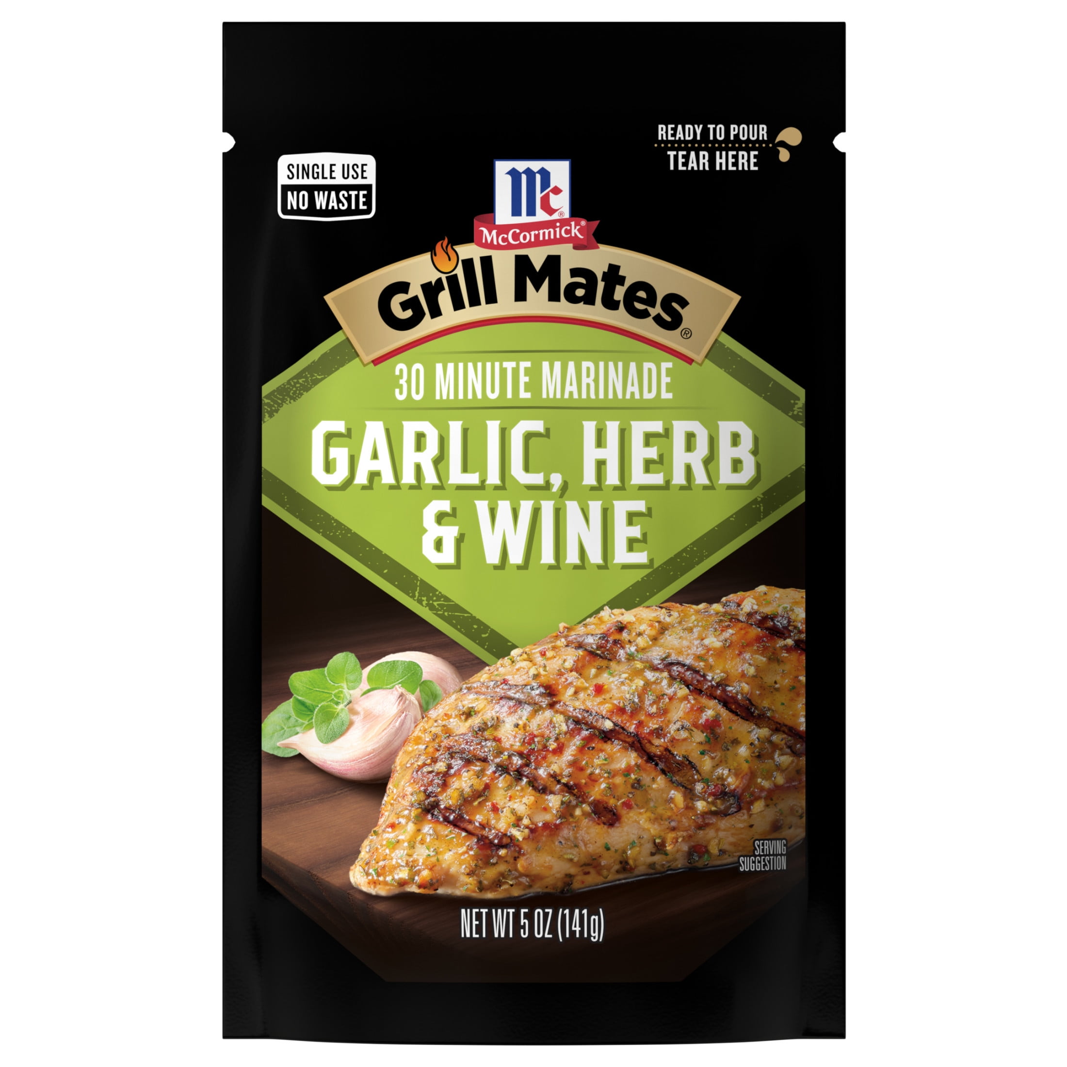 (6 pack) McCormick GRILL MATES Garlic, Herb & Wine 30 Minute Marinade, 5.0 oz Pouch