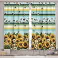 thumbnail image 2 of Sunflowers Valance & Tier Curtain 3 pcs Set, Flying Bees with Jumble Design Leafy Helianthus with Minty Stripes, Window Treatments for Kitchen Room Decor, 55" x 36", Mustard Seafoam Green, 2 of 5