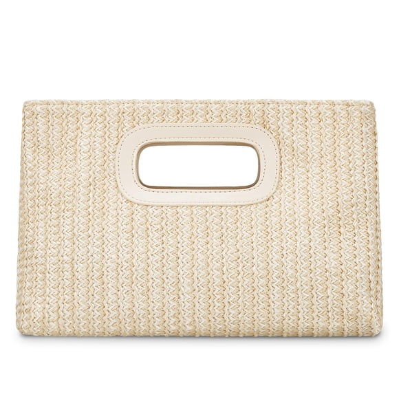 Bolso de mano Kseymeir Straw Clutch con asa superior para mujer, color beige