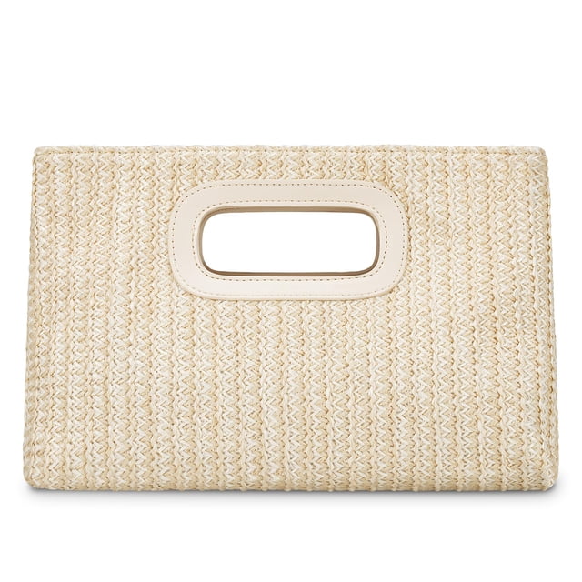 Bolso de mano Kseymeir Straw Clutch con asa superior para mujer, color beige