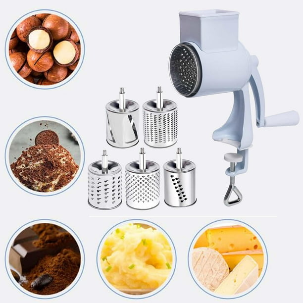 Fresadora de Manivela BLESIY Molino de Maíz con Abrazadera de Mesa Trituradora de Queso Rotativa Blanco 5 Hojas