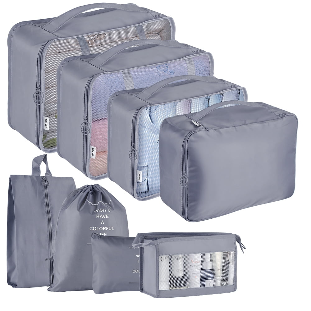 Perfect Travel Luggage Organizer HiDay 7 Set Travel Cube System 3 Packing Cubes 1 Premium Shoes Bag 3 Pouches
