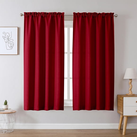 Cortinas Chyhomenyc, 2 paneles, 102 x 160 cm, lino sintético rojo