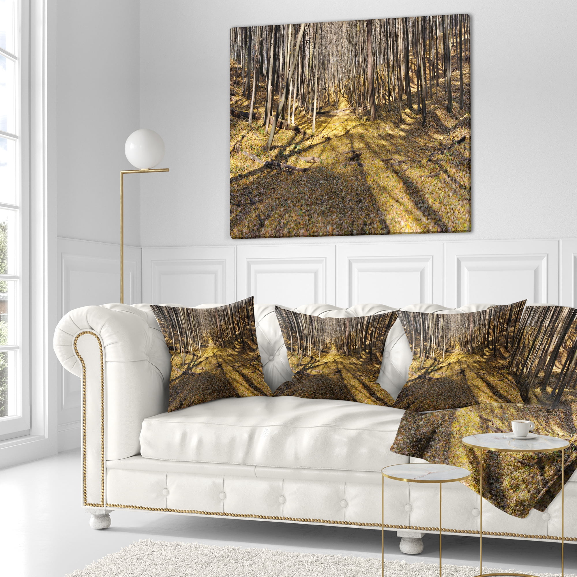 Designart Majestic Autumn Forest Panorama - Landscape Printed Throw Pillow - 18x18