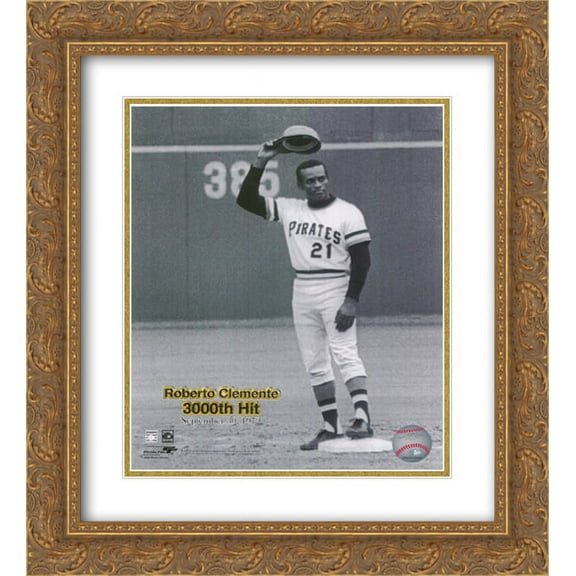Roberto Clemente - 9/30/72 3000 Hit 2x Matted 12x14 Gold Ornate Framed Art Print