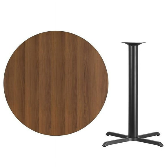 42" Round Walnut Laminate Table Top With Bar Height X Base - Bar Height Restaurant Table