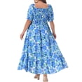 thumbnail image 4 of DARING DIVA Women's Plus Size Short Sleeve Square Neck Maxi Floral Dress 1X Blue, 4 of 7