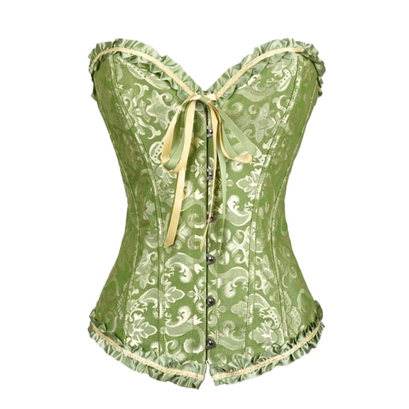 Renaissance Corset Top for Women, Bustier Shapewear Lingerie, Lace Up Pirate Corset Tops, Lace Waist Push Up Bodysuit, Gothic Western Bustier Shirts, Halloween Costume, Green L