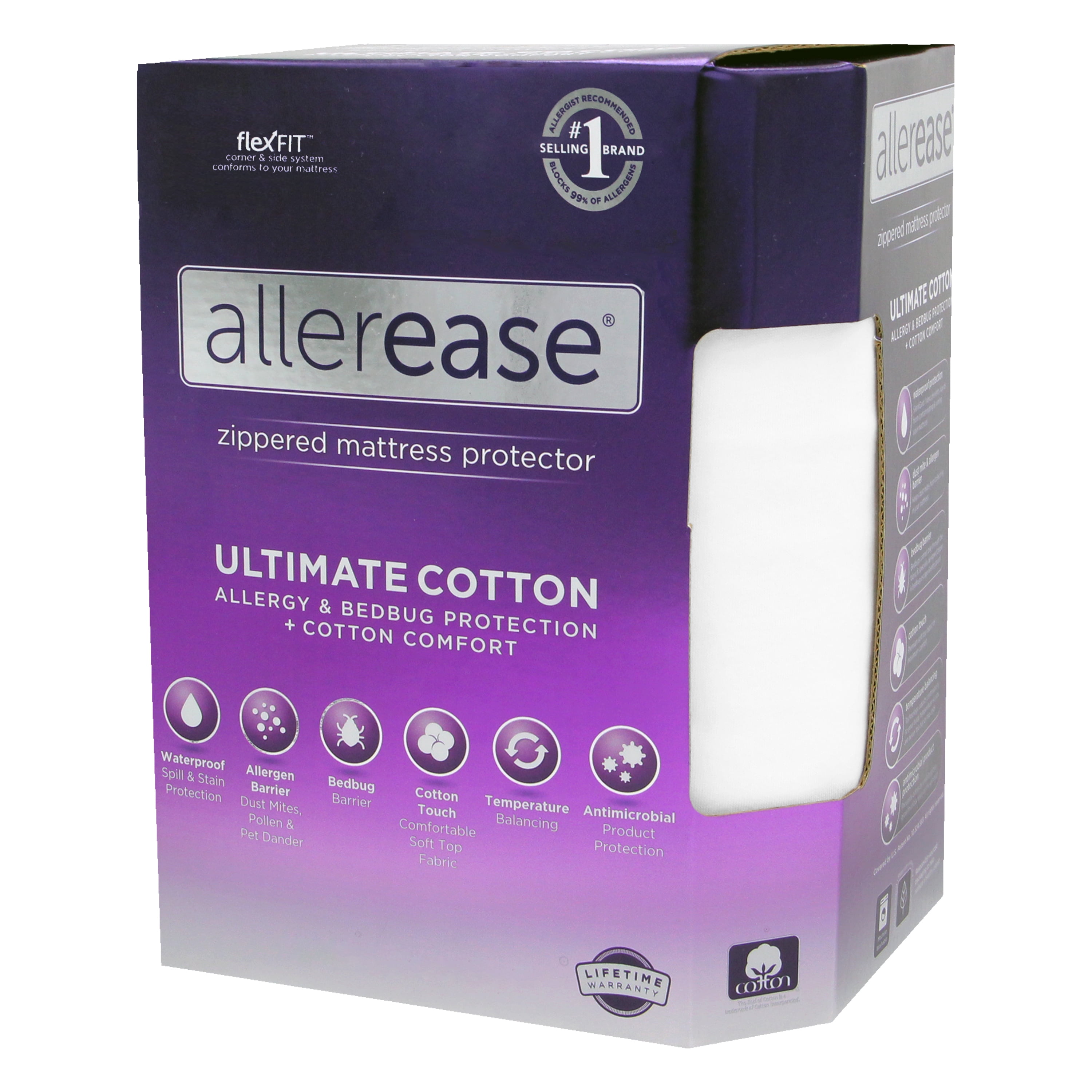 AllerEase Ultimate Cotton Top Mattress Cover Protector, Full- Zippered, Waterproof