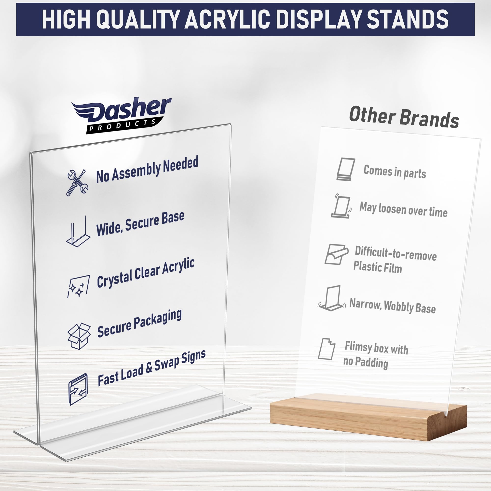 Double-Sided Picture Frame 5x7, 6-Pack Acrylic Clear Frames for Photos, Table Menu Stand, Portrait Ad Display, Bottom-Load Display, and Table Numbers for Weddings or Events