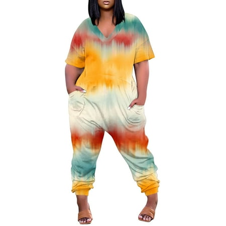 

Women Comfortable V Neck Jumpsuits For Women Short Sleeve Jumpsuits With Pockets Wide Shorts Rompers