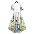 thumbnail image 7 of Summer Dresses for Women Casual Deep V Neck Puff Short Sleeve Smocked Floral Printed Pleated Flowy Beach Vacation Dress, 7 of 7
