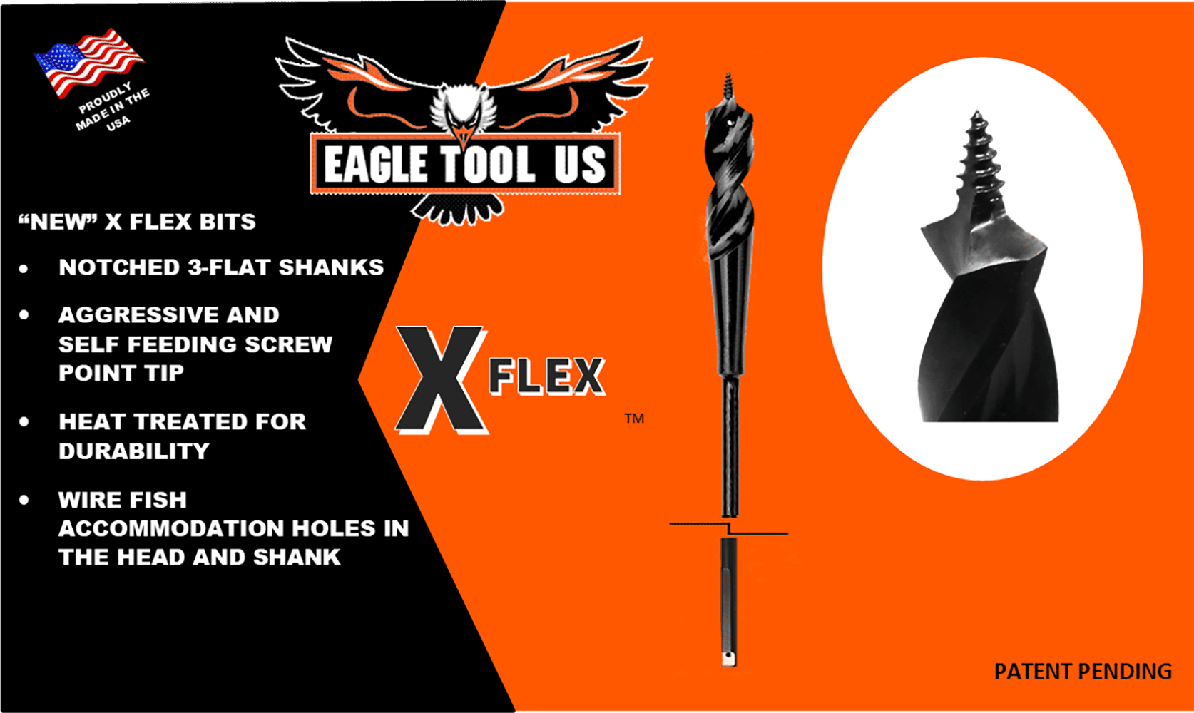 Eagle Tool US ESP56272 X Flex Flex Shank Installer Drill Bit, Screw Point, 9/16-inch by 72-inch, Notched Shank, Made in The USA