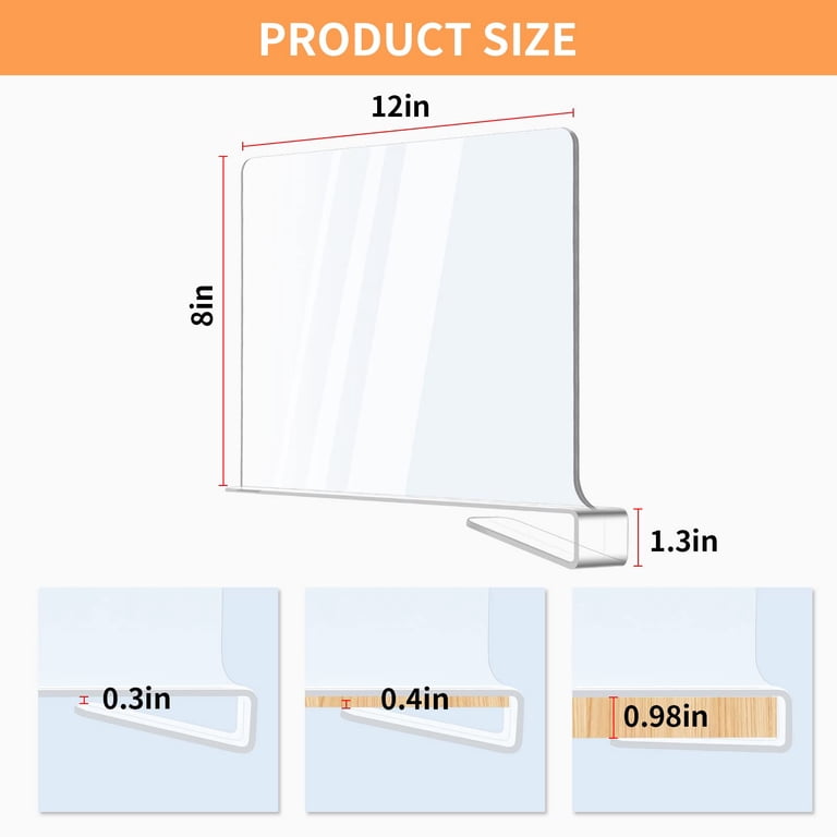 12 Pack Acrylic Shelf Dividers For Wire Shelves – Closet Organizer, Clear, Adjustable Fit