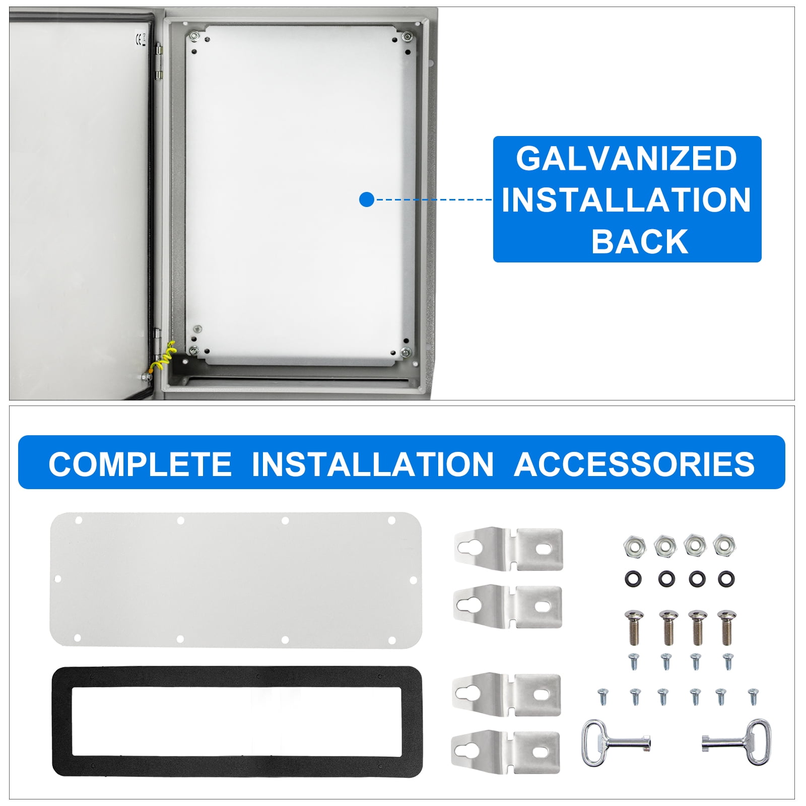 VEVORSteel Electrical Box 24'' x 16'' x 12'' Electrical Enclosure Box, Carbon Steel Hinged Junction Box, IP65 Weatherproof Metal Box Wall-Mounted Electronic Equipment Enclosure Box with Mounting Plat