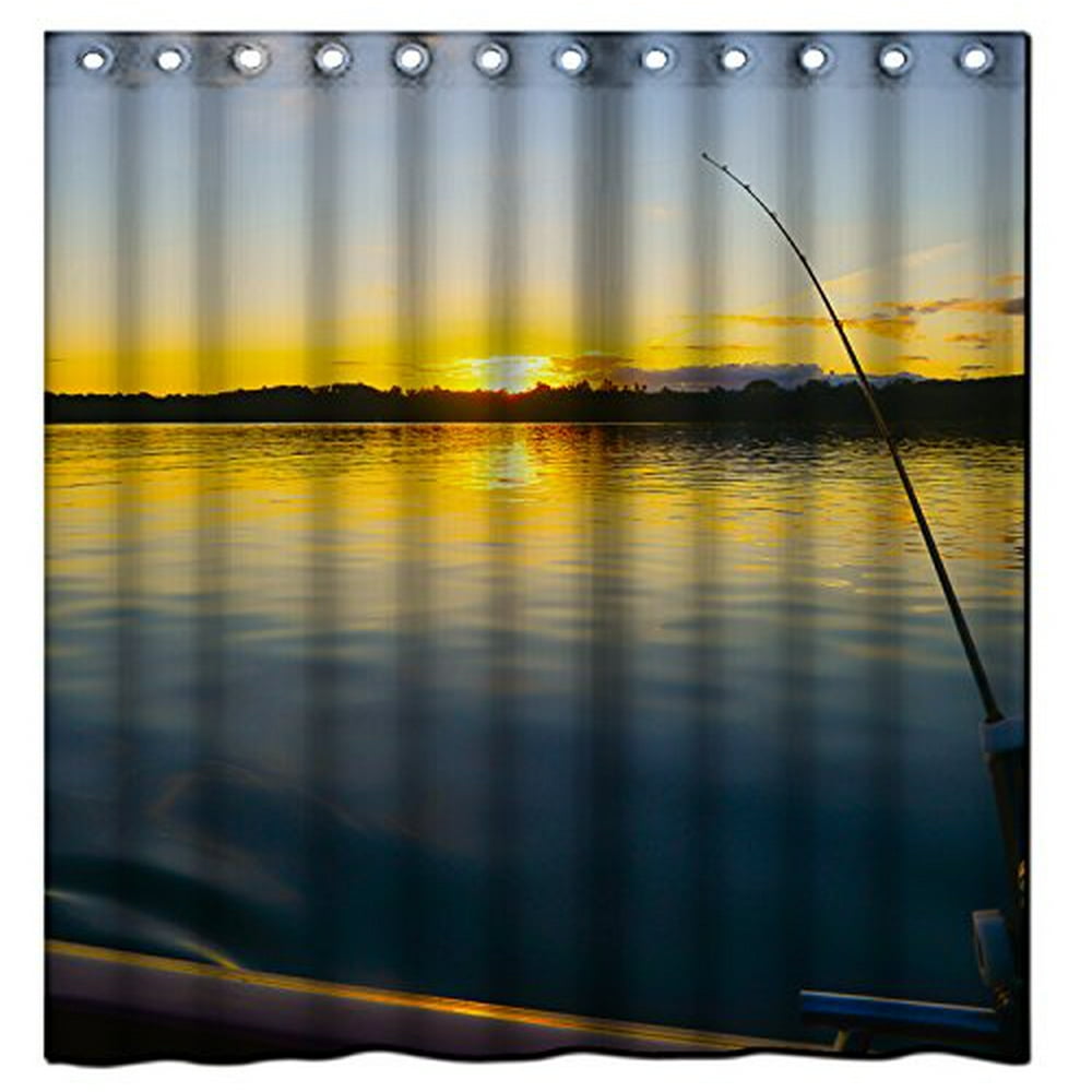 HelloDecor Fishing Shower Curtain Polyester Fabric Bathroom Decorative