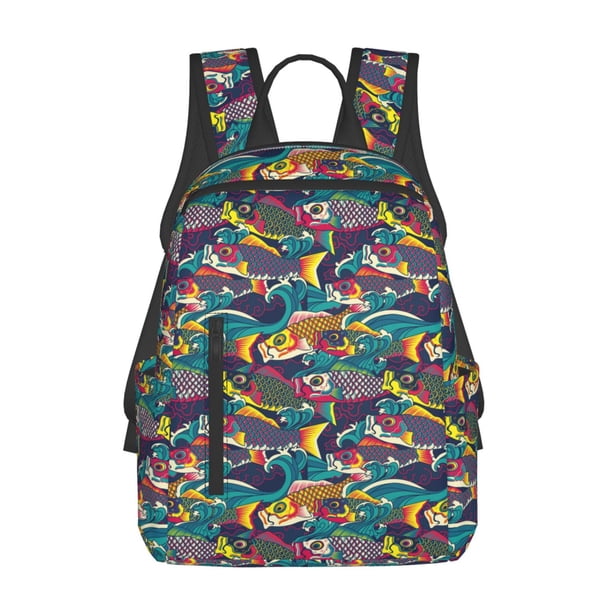 Balery Colorful Carp Streamer Mochila ligera para hombre y mujer: duradera e impermeable, ideal para la escuela, el trabajo, viajes y uso diario.