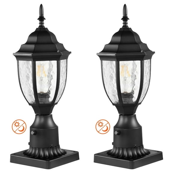 VEVOR 2 Pack Dusk to Dawn Outdoor Post Light, 15.35 in, Waterproof Lamp Post Light Fixtures with 3.5 in Pier Mount Base Glass Shade, Lightning-proof Exterior Pole Column Light