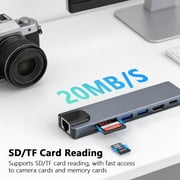 8-in-1 USB C Hub, 4K USB C To HDTV Hub, Type C Adapter, Dock Dongle, USB-C Hub with 4K HDMI, Ethernet, USB 3.0 & SD/TF Card Reader