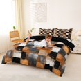 thumbnail image 3 of Homewish Grunge Abstract Grid Bedding,Aesthetic Art Duvet Cover Full,Orange White,Black Reversible,3-Piece,1 Duvet Cover and 2 Pillowcases, 3 of 6