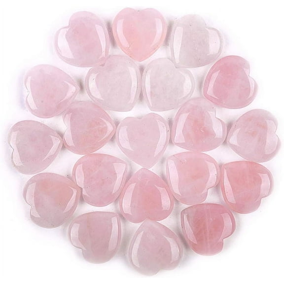 NOGIS 20Pcs Rose Quartz Heart Valentine Healing Crystals Set Stones Love Shaped Polished Crystal Natural Cute Pocket Thumb Reiki Balancing Meditation Tiny Hearts Gifts for Valentine's Day(Pink)