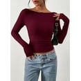 thumbnail image 2 of PRETTYGARDEN Long Sleeve Shirts for Women Fall Ruched Sides Boat Neck Basic Tee Casual Fitted Ribbed Knit Crop Tops, 2 of 6