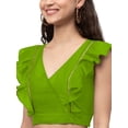 thumbnail image 3 of eloria Women Ruffle Sleeveless&nbsp; Saree Blouse V Neck Summer Casual Sari Top Color : Parrot Green, SIZE : 40, 3 of 5