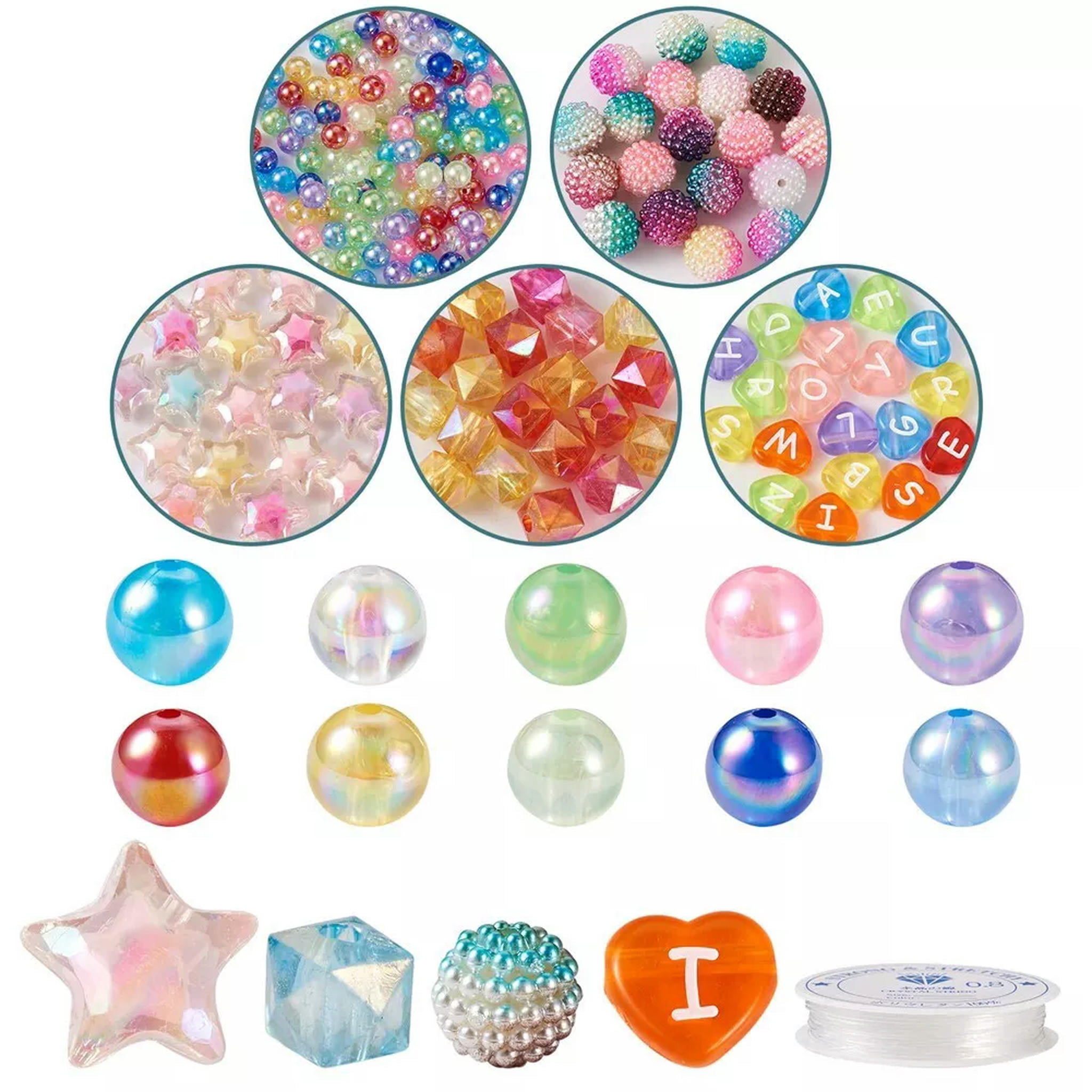 U8MO 380x Star Cube Heart Imitation Pearl Acrylic DIY Candy Color Bracelet Making Kit