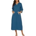 thumbnail image 2 of Oudiya Women Zipper Robe Loungewear Dress Full Length Nightgown Housecoat 3/4 Sleeves Sleepwear with Pockets, 2 of 5