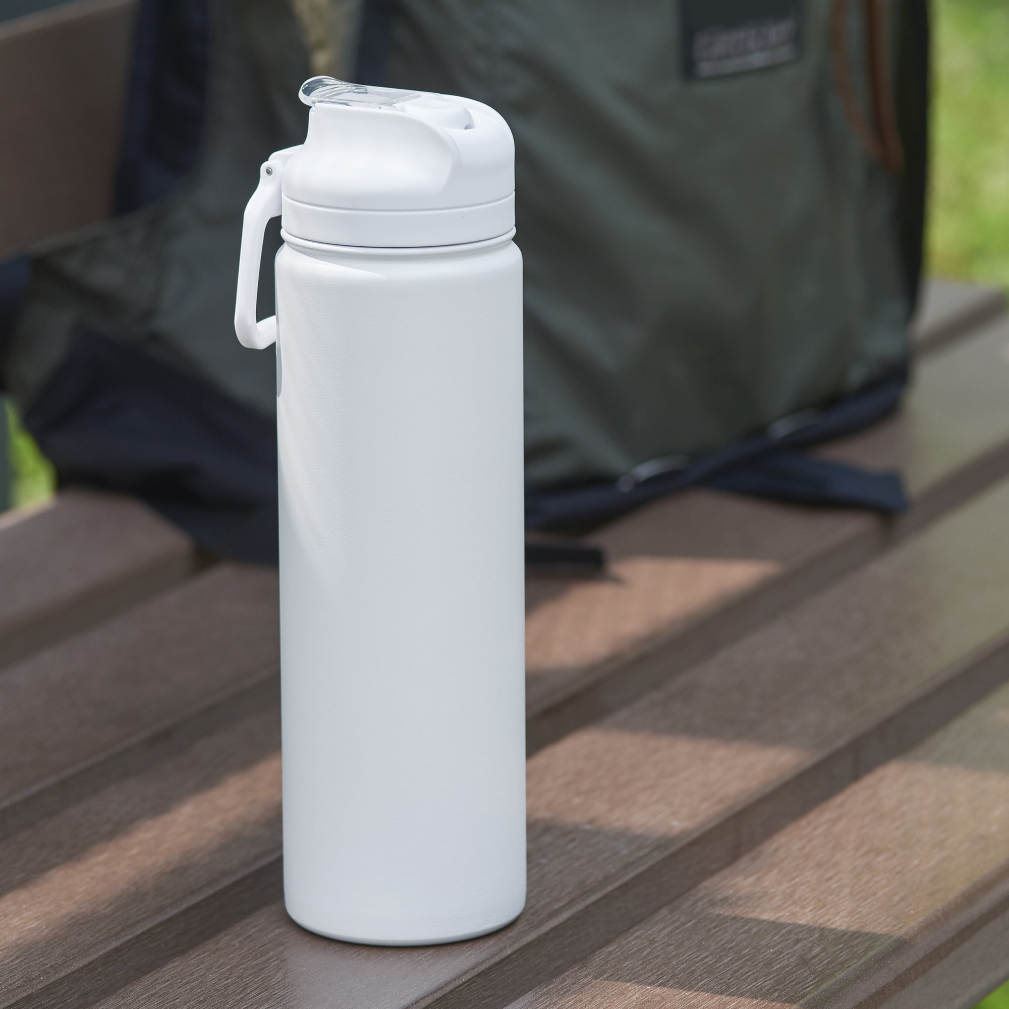 Mainstays 24 oz Arctic White Solid Print Insulated Stainless Steel Water Bottle with Flip-Top Lid