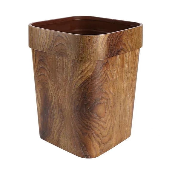 Square Wood Grain Trash Can Household Plastic Uncovered Office Bathroom Trash Can